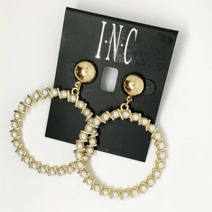 INC Gold-Tone Pearl Post Hoop Circle Earrings Tren
